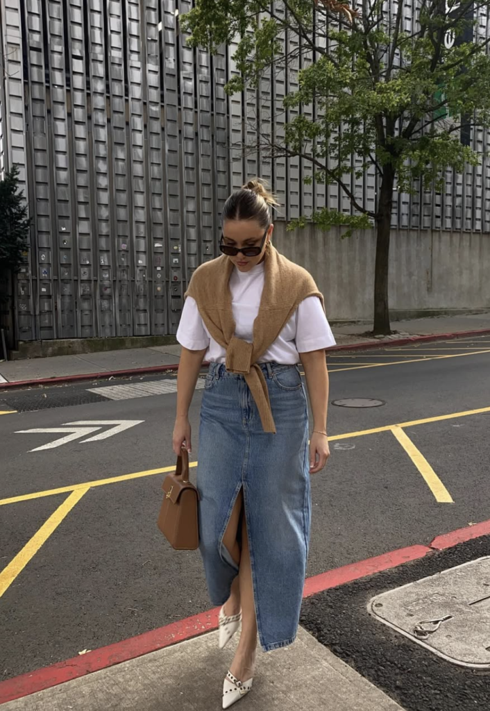 maxi denim skirt