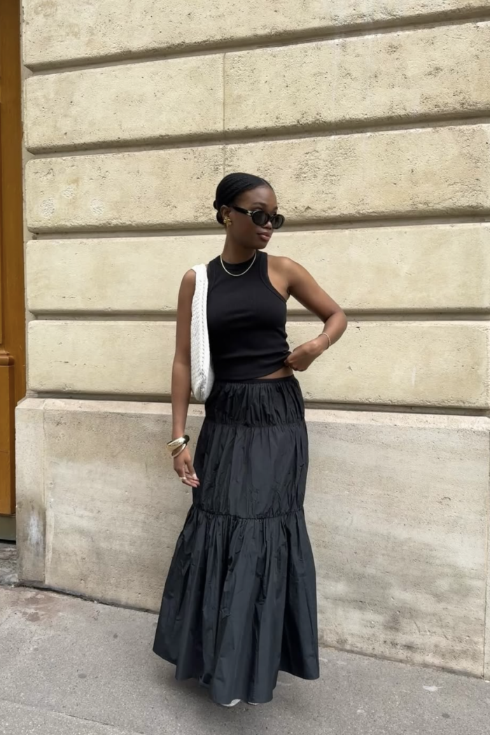 black maxi skirt outfit