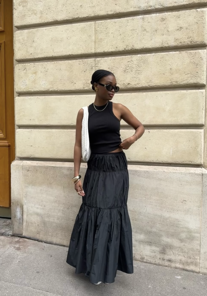 black maxi skirt outfit